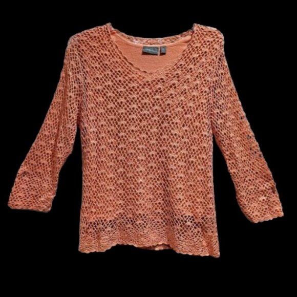 Croft & Barrow Peach Crocheted Layered Top - XL - Picture 1 of 8
